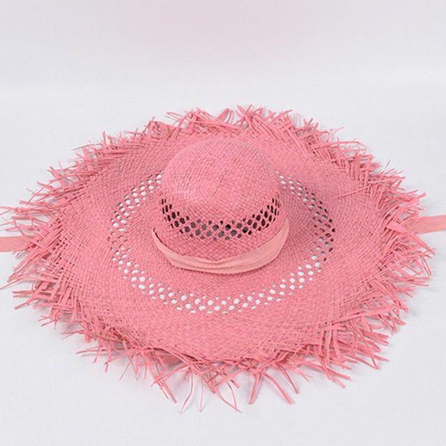 Wide Brim Raffia Straw Sun Hat For Women Hepburn Style Beach Visor_voghion.com