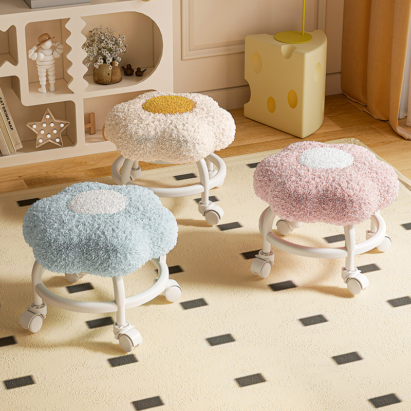 Rueda universal pequeña polea taburete bajo taburete móvil sala de estar sofá taburete mesa de café bolsa suave taburete bajo Puerta de cambio de zapatos taburete