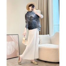 三宅上衣女宽松大码蝙蝠袖印花褶皱t恤春夏季洋气百搭显瘦不规则