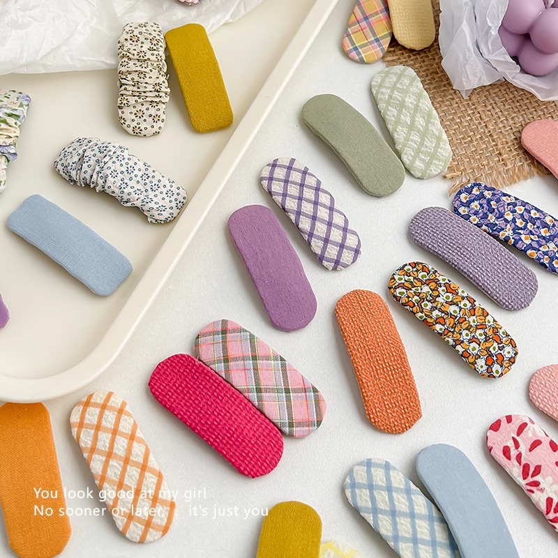 Fresh floral BB clip tela horquilla hembra lateral clip flequillo roto horquilla Plaid accesorios para el pelo tocado