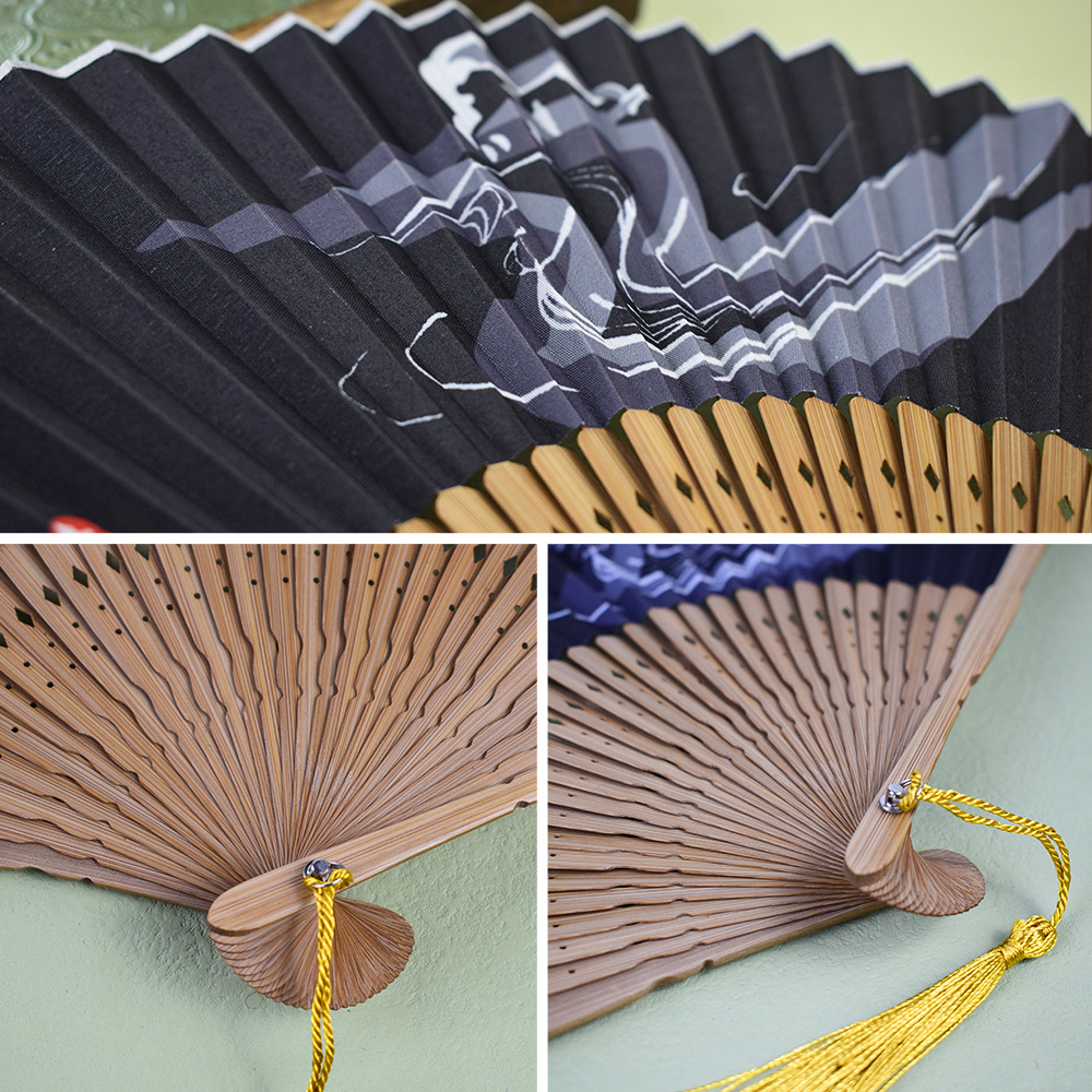 Estilo japonés ventilador plegable estilo chino Zen bambú mango kimono ventilador poliéster algodón ventilador libélula tinta concepción artística vacía fresco
