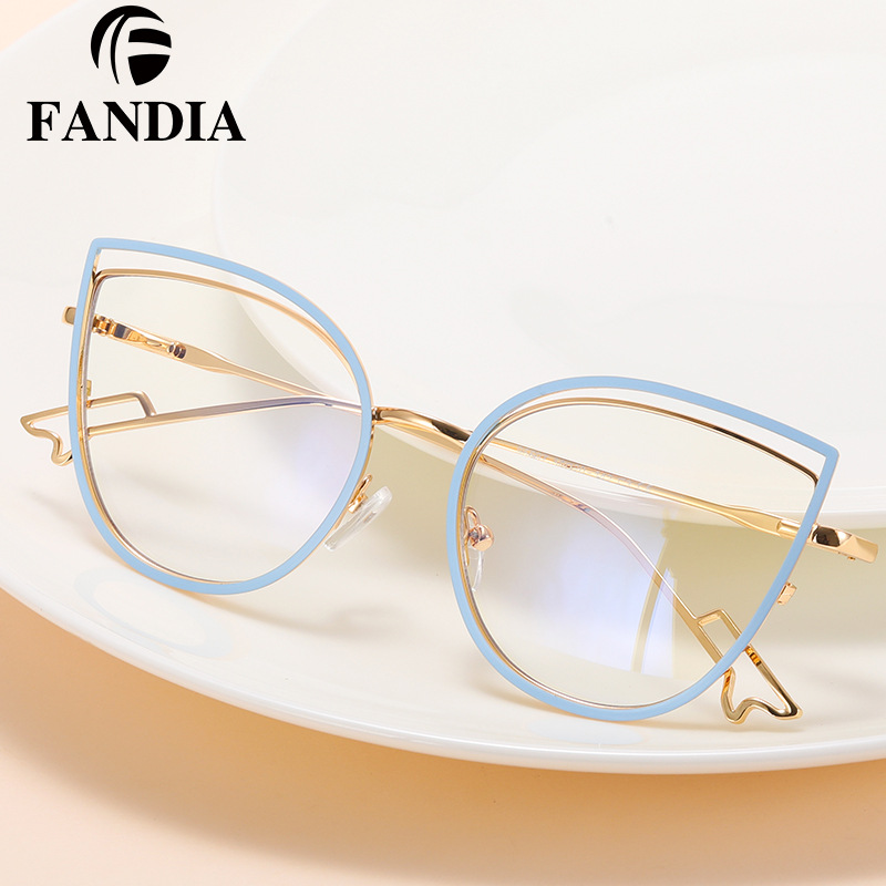 95597 nuevo metal anti-azul gafas de luz de moda de las mujeres gafas lisas marco retro gafas de ordenador puede ser equipado con gafas de miopía