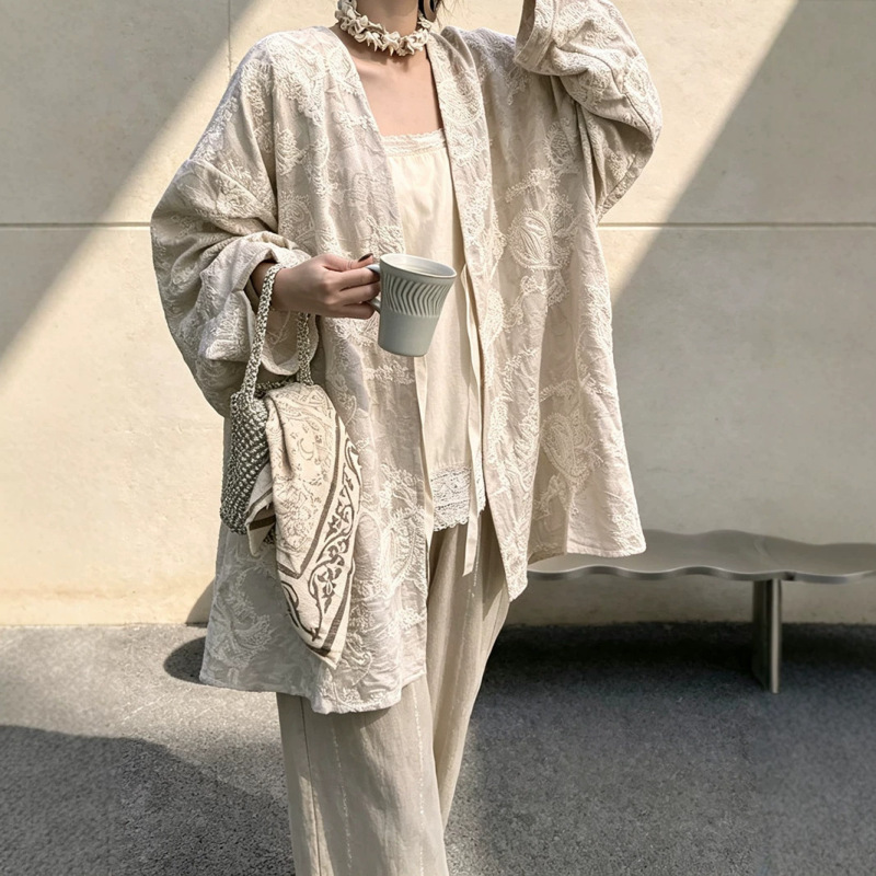 2026 Autumn Jacket with Jacquard Full Embroidery, Elegant Women's Coat with High-End Feel, Loose-Fit Oversized Cardigan with Belt C0448 2026 Autumn Jacket with Jacquard Full Embroidery, Elegant Women's Coat with High-End Feel, Loose-Fit Oversized Cardigan with Belt C0448