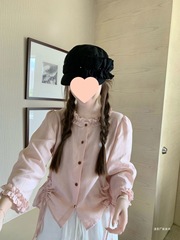 浅虾粉抽皱木耳边设计衬衫女春夏秋上衣百搭宽松衬衣2025新款减龄