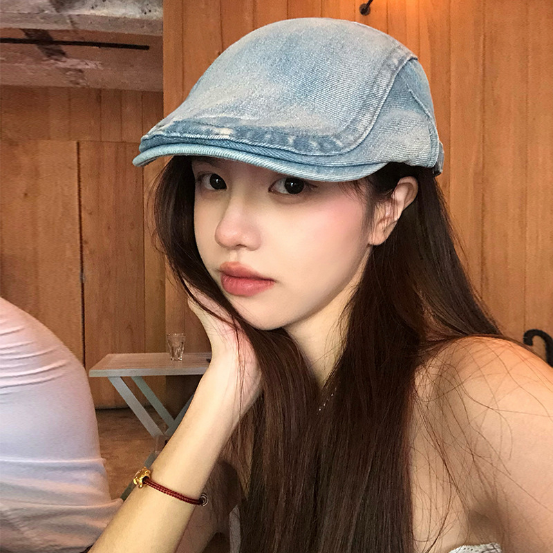 2025新款复古水洗牛仔前进帽女夏秋百搭大头围显脸小反戴鸭舌贝雷|undefined