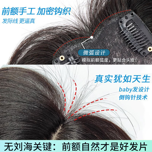 Black Swan wig piece human hair manufacturer wholesale women's head hair extension to cover gray hair eight-character bangs wig replacement piece