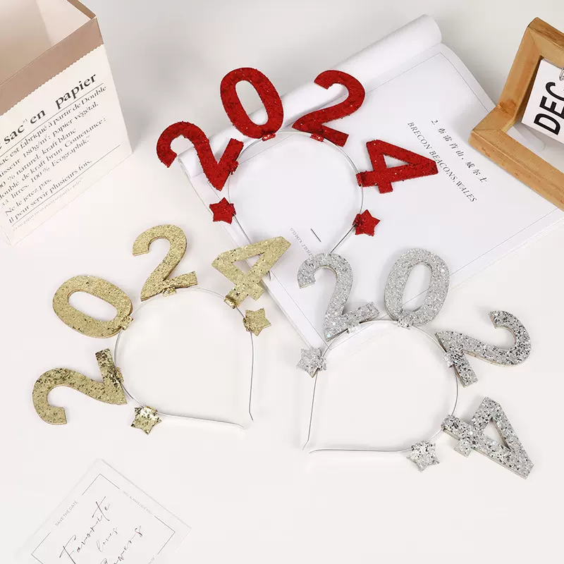 定制儿童闪亮数字发箍新潮2024新年头箍时尚春节派对氛围发饰道具