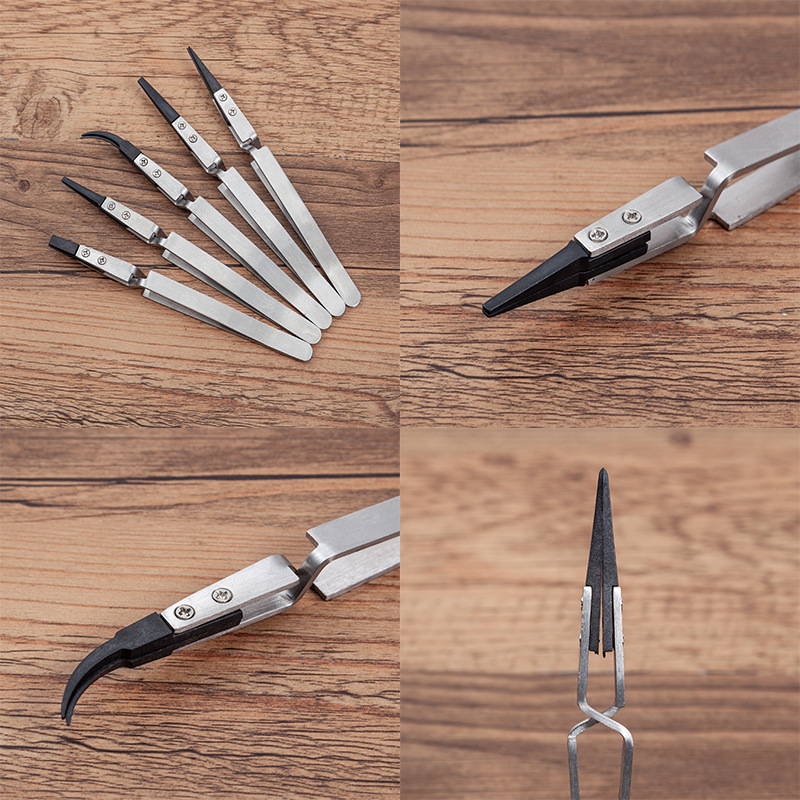 不锈钢手柄塑料可换头电子厂用反向银色黑色夹子捏子精密夹取