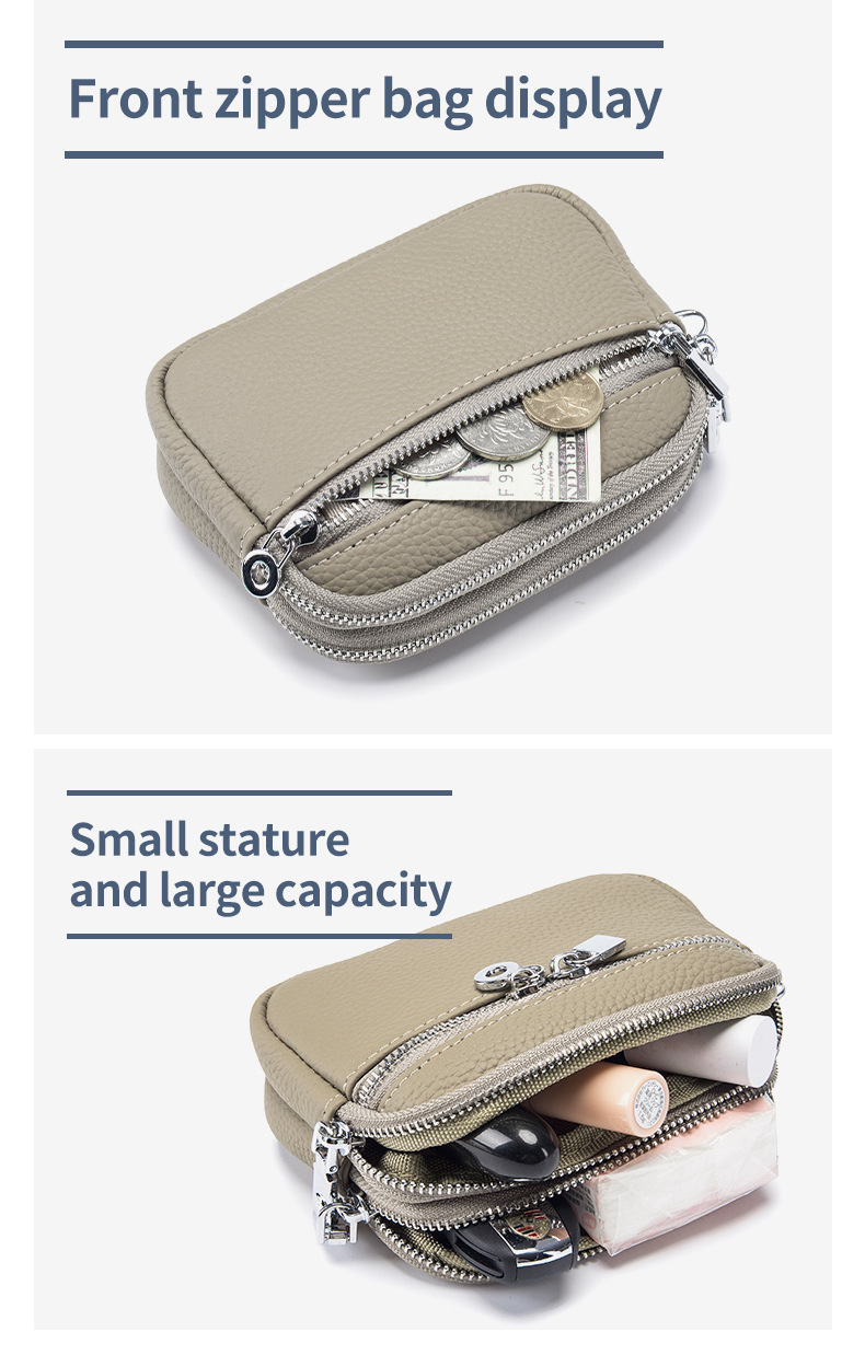 Portafoglio da donna in vera pelle, squisito, con doppia cerniera, grande capacità, borsa multifunzionale_voghion.com