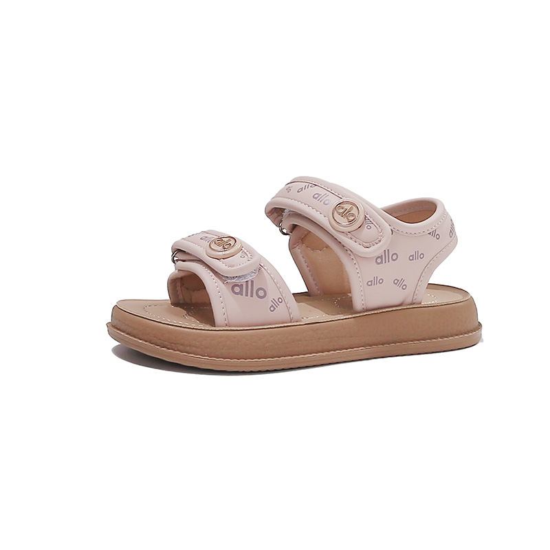 Niñas sandalias de suela suave 2026 verano nuevo niño moda versátil zapatos de playa para chicas letras zapatos Lefour zapatos