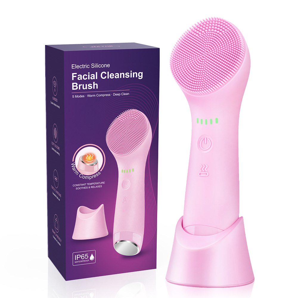 Cross-border handheld heated facial cleansing device, portable face washing gadget, TepyC rechargeable, 5-level adjustment, IPX6 waterproof