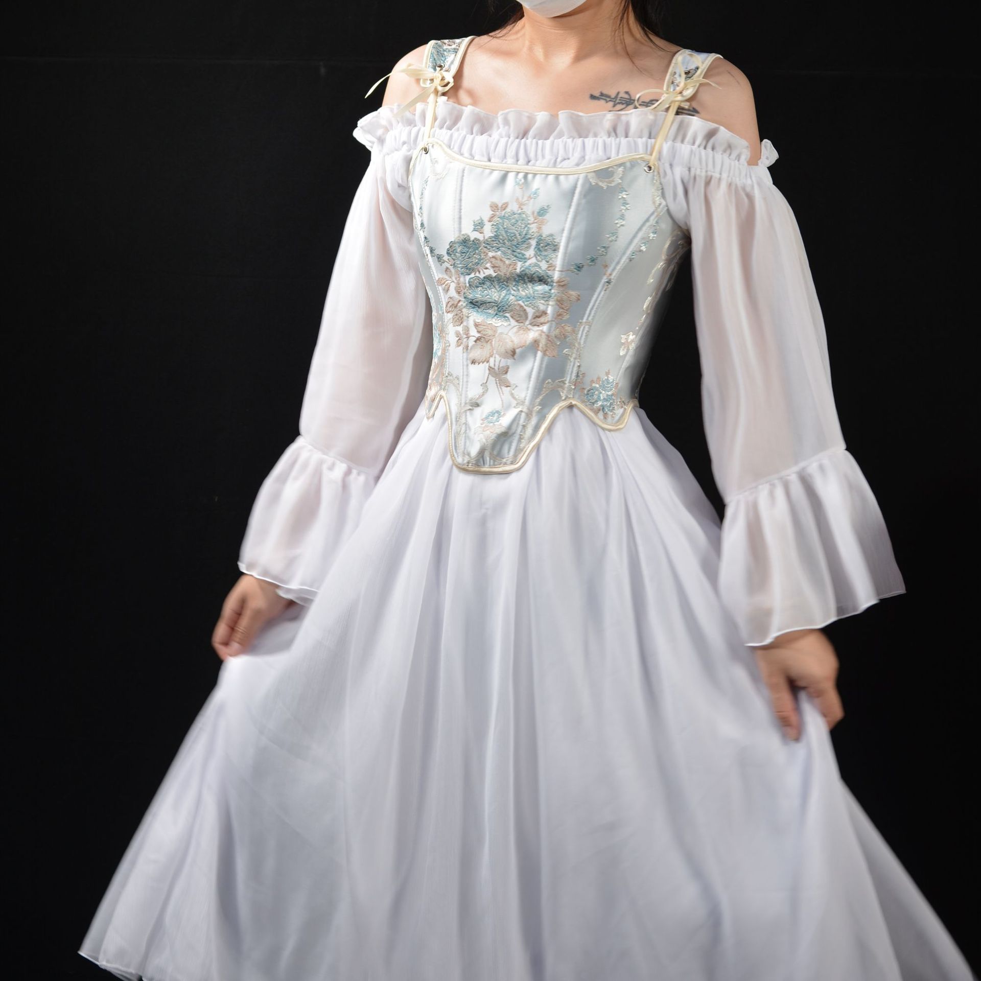 377 posicionamiento flor Europea corte cadena flor bordado pecho soporte todo partido corsé Fishbone medias princesa estilo