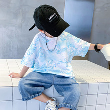 潮牌纯棉T恤男童短袖夏季2024年新款韩版儿童卡通体恤中大童半袖