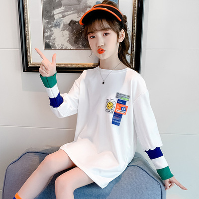 Girls bottoming shirt 2021 new pattern spring clothes Korean Edition children Western style Sweater Mid length version T-shirt With children