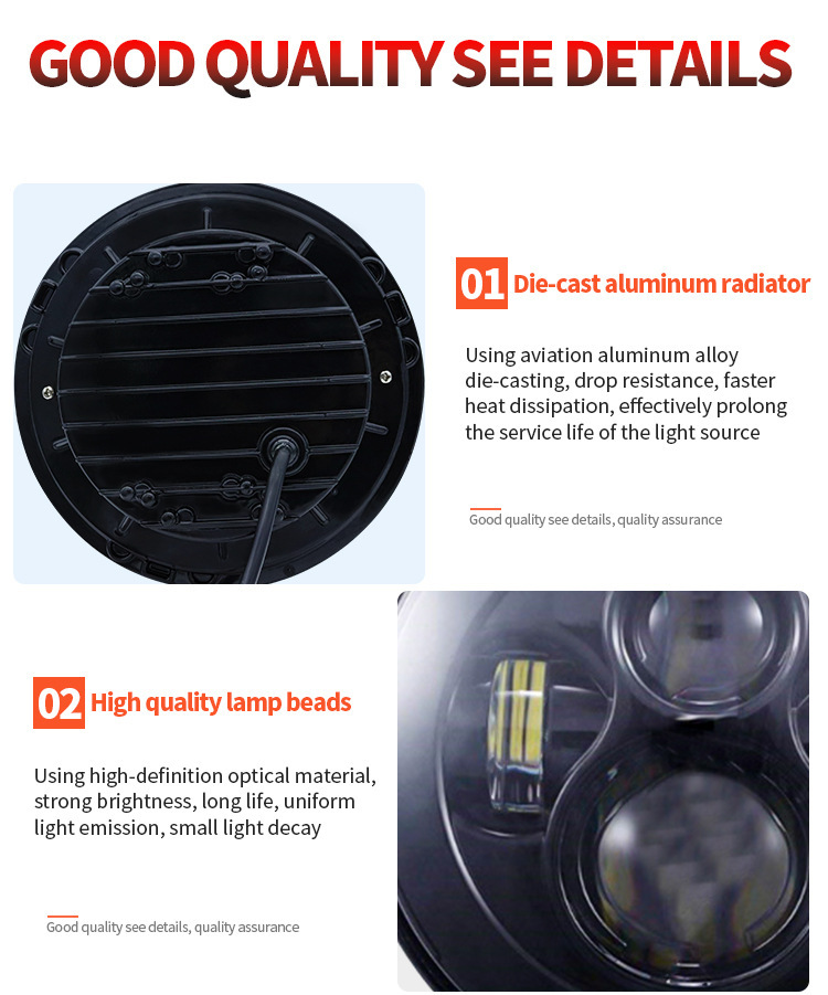 Cross-border Harley 7inch Wrangler 4-bead LED headlight for off-road vehicles and electric motorcycles, modified LED car light