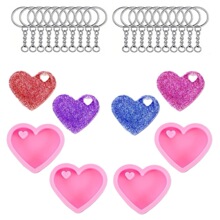 24件套吊坠水晶镜面滴胶模具 diy爱心配钥匙圈套装钥匙扣硅胶模具