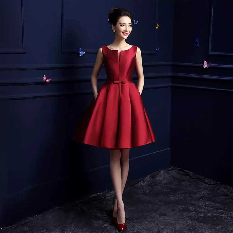 Banquet evening dress new Toast dress bridesmaid dress short dress female host twill satin fashion graduation dress