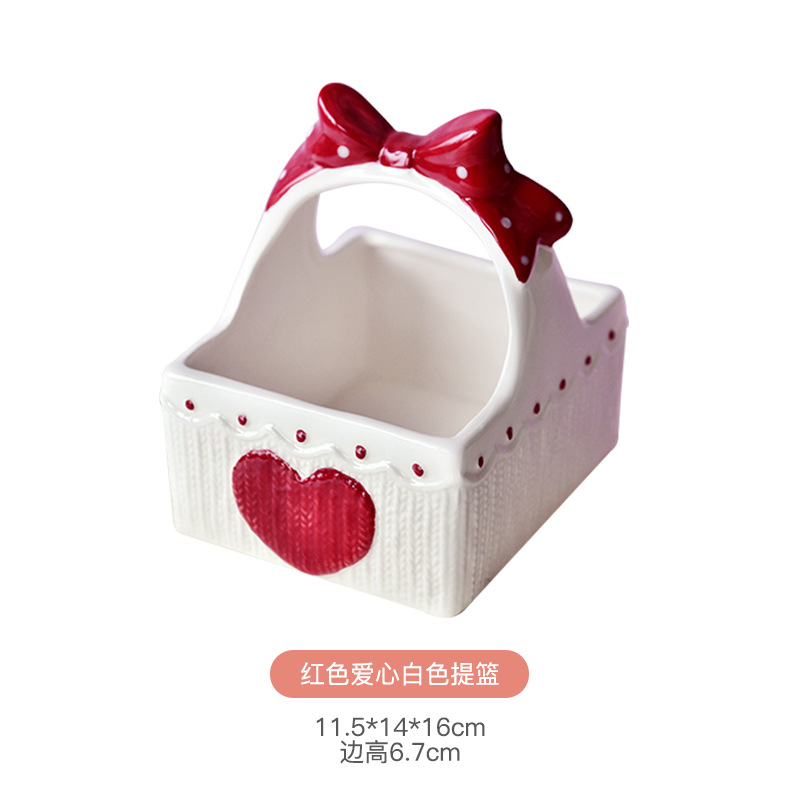 Rosa chica corazón cesta de cerámica Golden Bear hamster cosméticos caja almacenamiento suministros para el hogar mascotas necesidades diarias