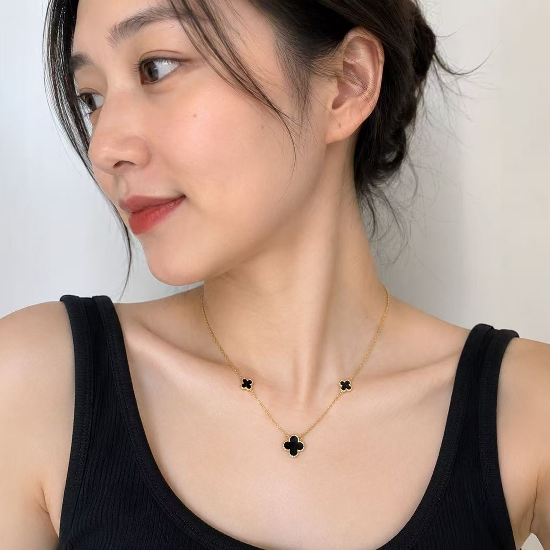 Colorful Enamel Korean Fashion Casual Collarbone Chain Lucky Four-Leaf Clover 925 Sterling Silver Necklace Korean Style for Women