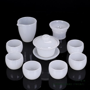 White Jade Glazed Kung Fu Tea Set 2025 New Light Luxury Household Tea Cup Boxed Daily Kitchen Drinkware Kung Fu