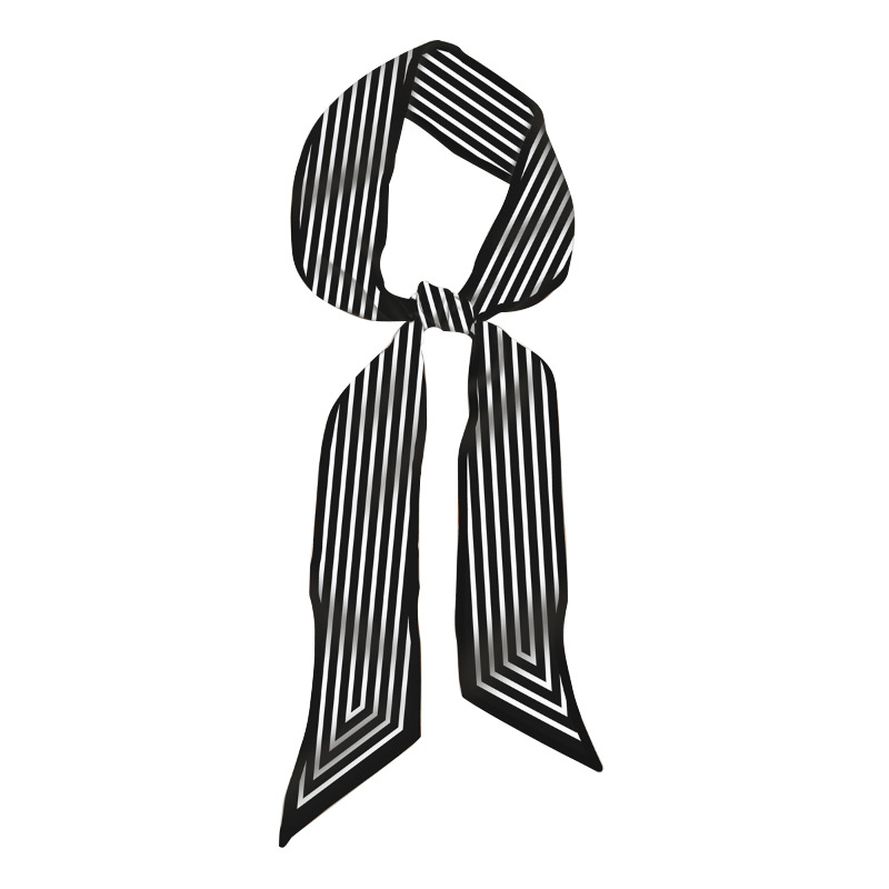Bufanda pequeña estilo coreano versátil simple blanco y negro a rayas de las mujeres bolsa de corbata de pelo camisa decorativa bufanda larga bufanda