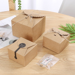 Large and small square kraft paper pastry box baking biscuit gift packaging square box solid color food candy carton