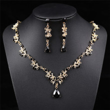 韩国金属合金水钻婚礼项链新娘项链黑色饰品宴会项链首饰套装批