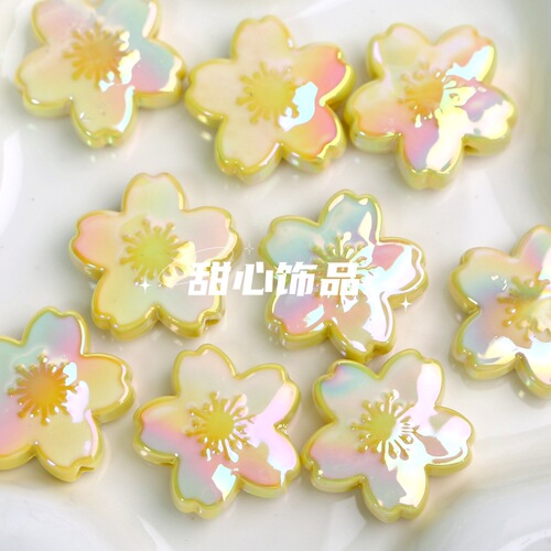 Double-sided oil dripping cherry blossom straight hole beads flower beads acrylic loose beads diy mobile phone chain bag jewelry accessories