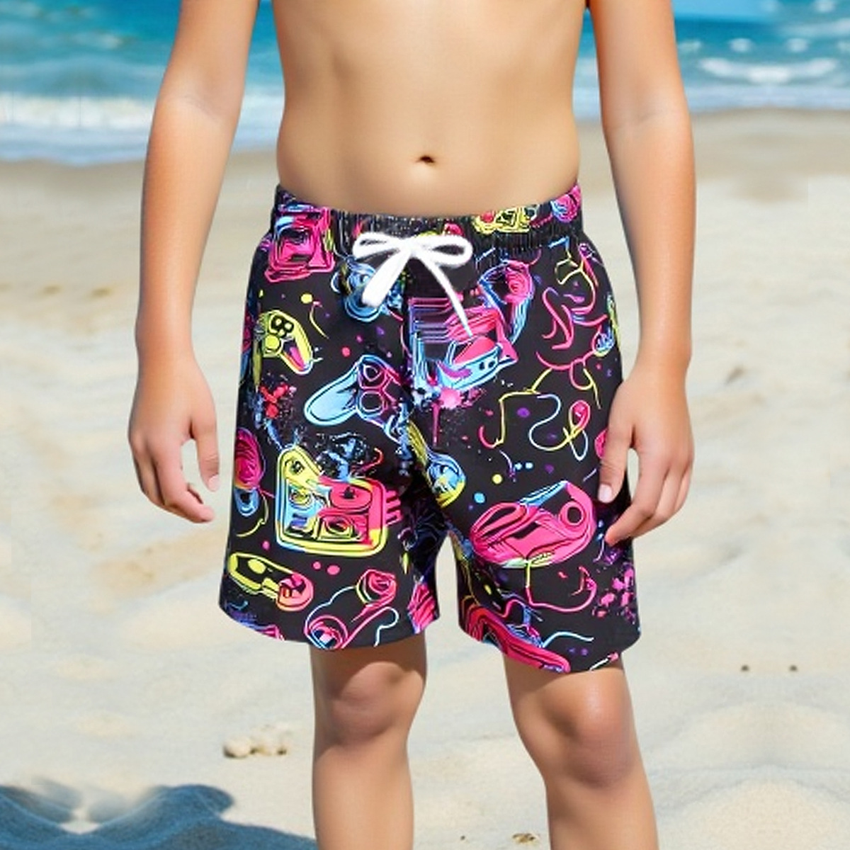 2025 New Children's Beach Pants Cartoon Print Casual Cross-Border Quick-Drying Boys Beach Shorts Beach