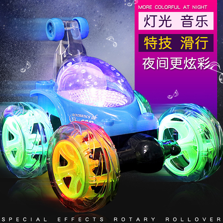 Cross-border charging remote control stunt dump truck large light music 360 degree roll remote control car toys wholesale