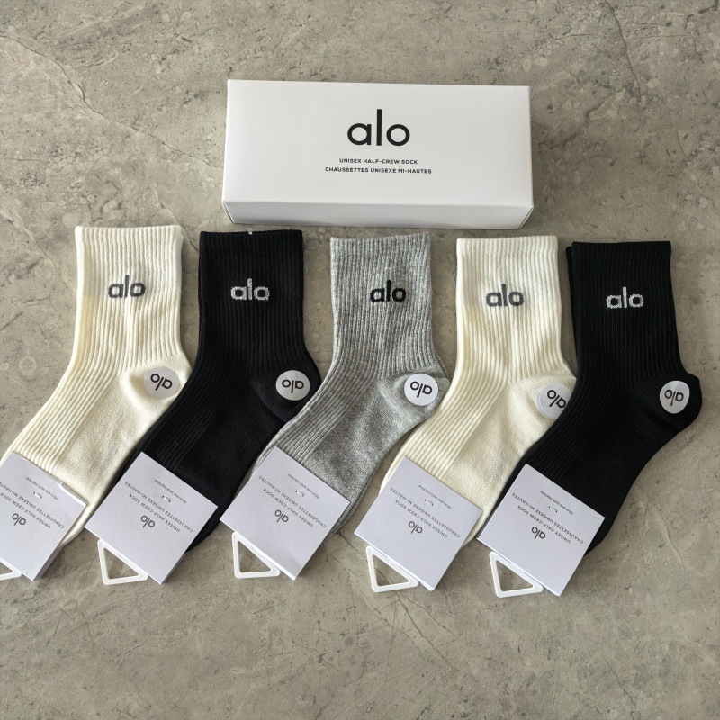 alo 新品袜子男女棉袜中筒运动款跑步袜盒装四季吸汗透气中筒袜批|undefined