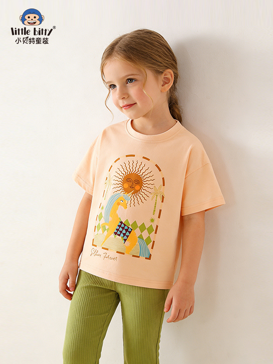 Cross-Border Supply 2026 Spring/Summer Children's Short-Sleeve Long-Pants Set Cartoon Unicorn Round Neck Print Wholesale in Stock