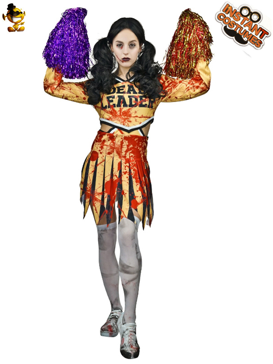 Halloween hombres y mujeres pareja de zombie sangriento rugby cheerleader partido traje del funcionamiento la etapa