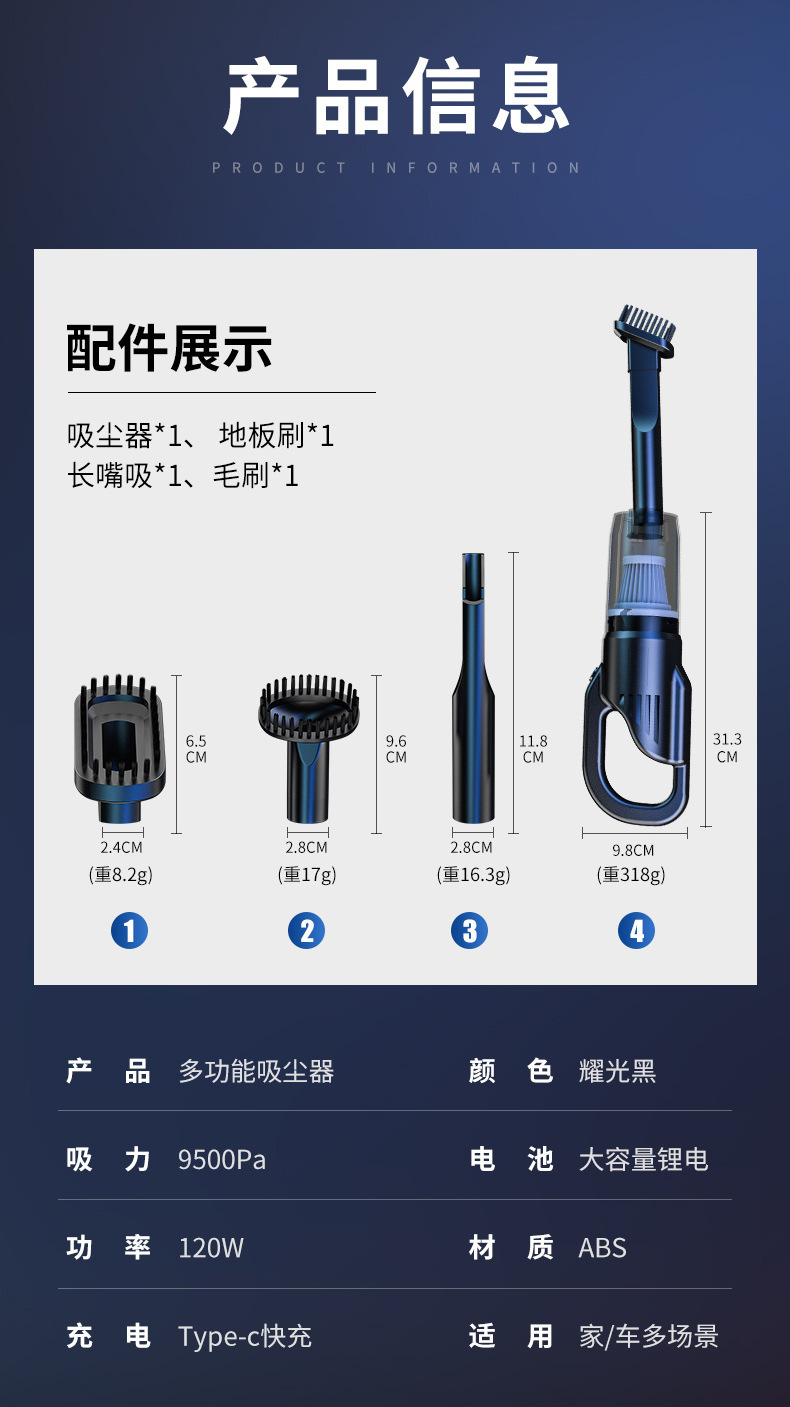 Car Wireless Vacuum Cleaner with Powerful Suction for Cars, Small Cars, Dual-Purpose Charging, High-Power Car Water Absorption Function