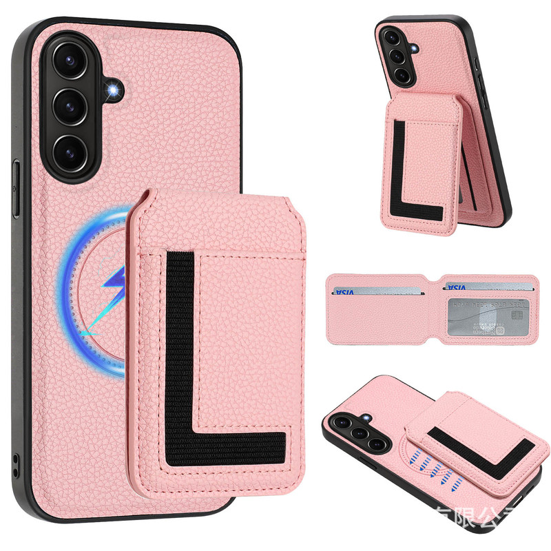 Cross-Border Applicable Samsung A56 Magnetic Split Card Holder Mobile Phone Case Galaxy A26 Pebbled Anti-Fall Protective Cover
