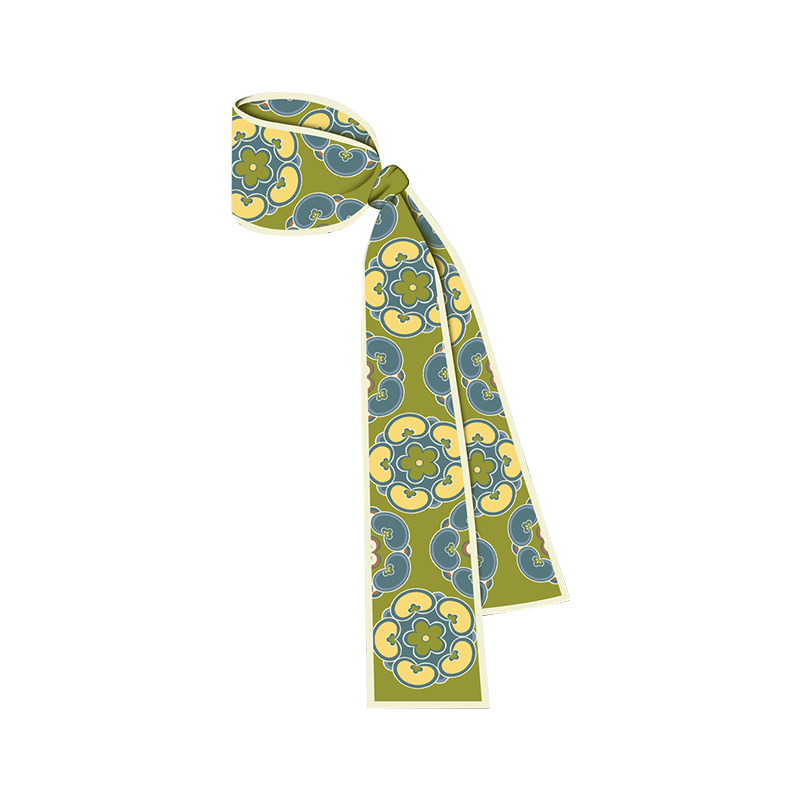 Nueva serie de Dunhuang larga pequeña bufanda de seda estilo coreano de alto grado versátil decorativo profesional pequeña bufanda cinta atada bolsa