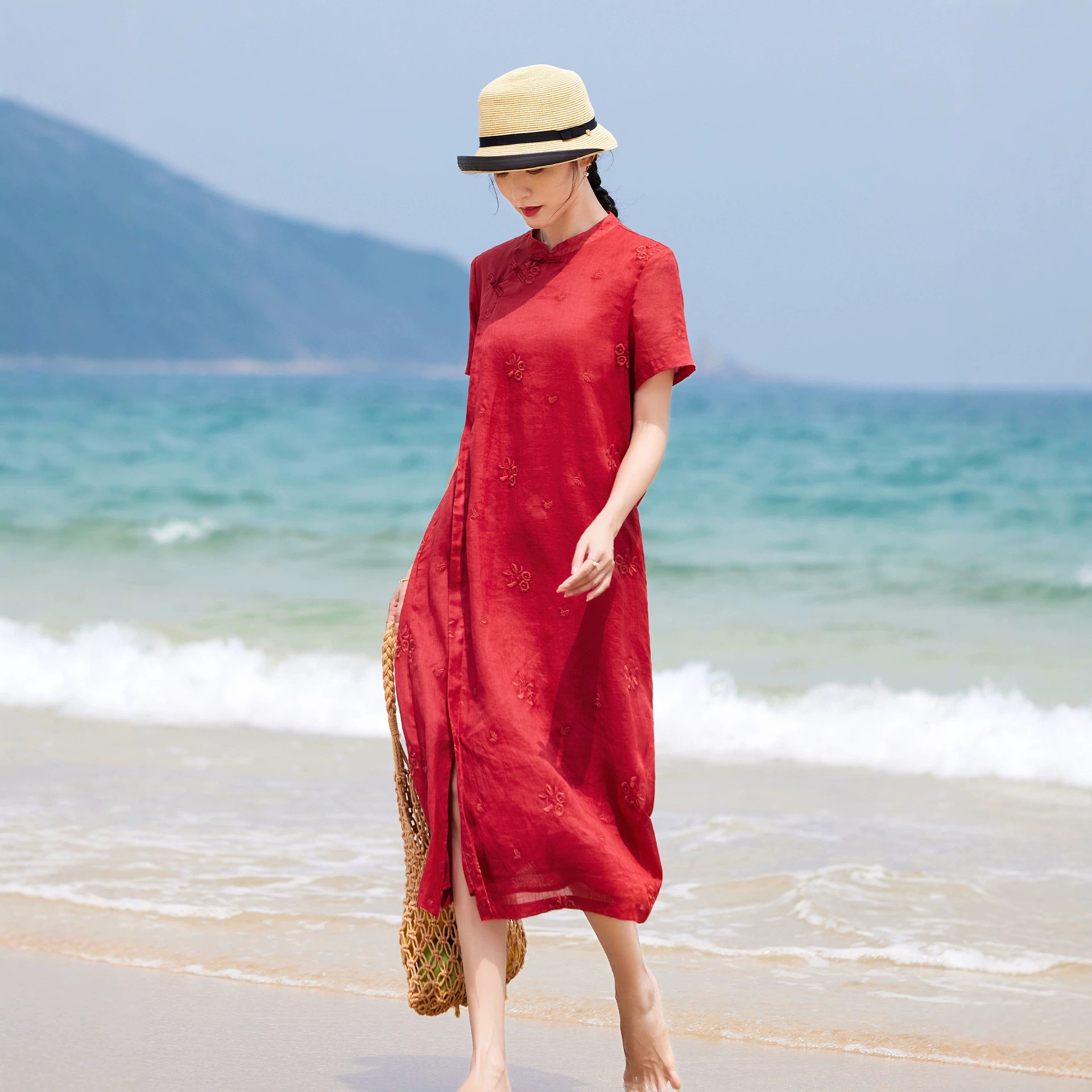 Красный вступительный экзамен в колледж qikaidesheng cheongsam с воротником-стойкой и вышивкой на пуговицах с китайским узлом праздничное улучшенное свободное платье