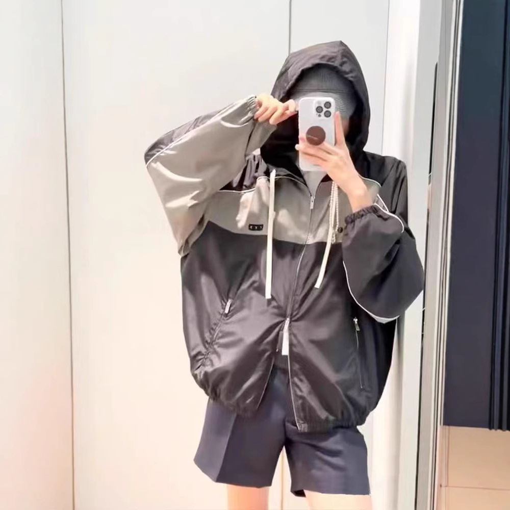 Mm Jiachun New Color-block Jacket Coat Hooded Drawstring Design Academic Style Sun-protective Jacket Coat Trendy for Men and Women