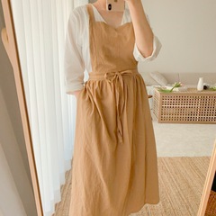 Cross-border Amazon Korean version plus size long cotton linen apron floral robe milk tea nail apron waist pouch workwear