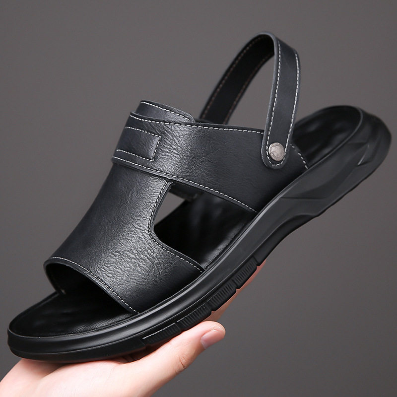 Dép sandal nam đế dày đúc phun, đế mềm chống trượt, hở ngón khoét lỗ thoáng khí đi biển — Màu nâu, màu xám, màu đen