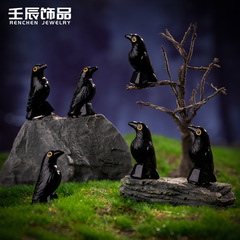 クロスボーダークリエイティブハロウィン装飾黒曲がった頭のカラス diy 樹脂工芸品お祝い装飾小さな装飾品