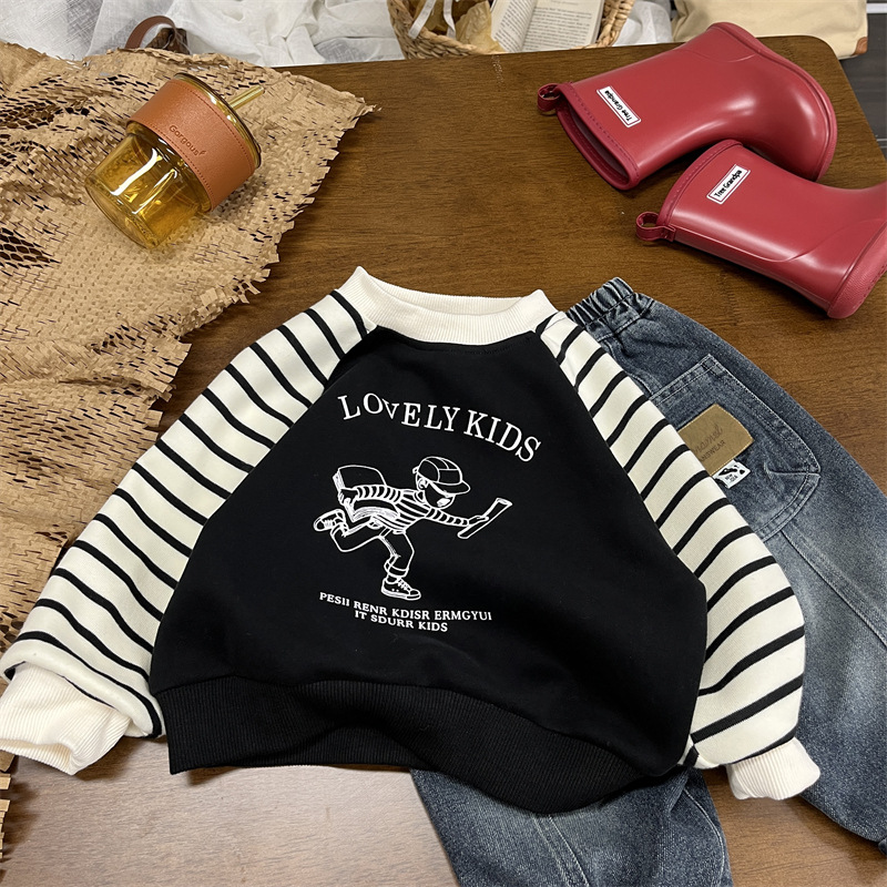 Κορεάτικα ρούχα για αγόρια 2024 νέο φθινοπωρινό φούτερ με κουκούλα, παιδικό ευέλικτο πουλόβερ συνδυασμού, μακρύ βρεφικό καθαρό βαμβάκι_voghion.com