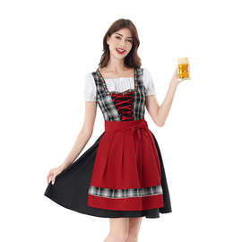 狂欢节女士传统德国啤酒节服装慕尼黑巴伐利亚Dirndl黑格子连衣裙