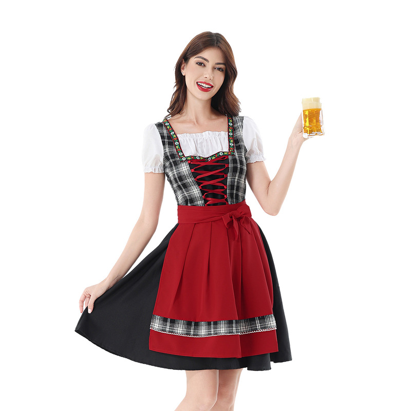 Carnival Women's Traditional German Oktoberfest Costume Munich Bavarian Dirndl Black Plaid Dress Carnival Women's Traditional German Oktoberfest Costume Munich Bavarian Dirndl Black Plaid Dress