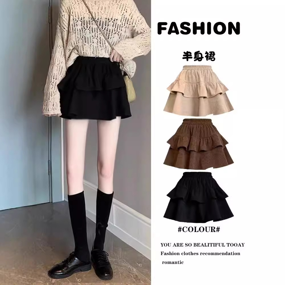 Corduroy Cake Skirt for Women 2025 Autumn and Winter New Versatile High-Waisted Anti-Exposure Puffy A-Line Short Skirt