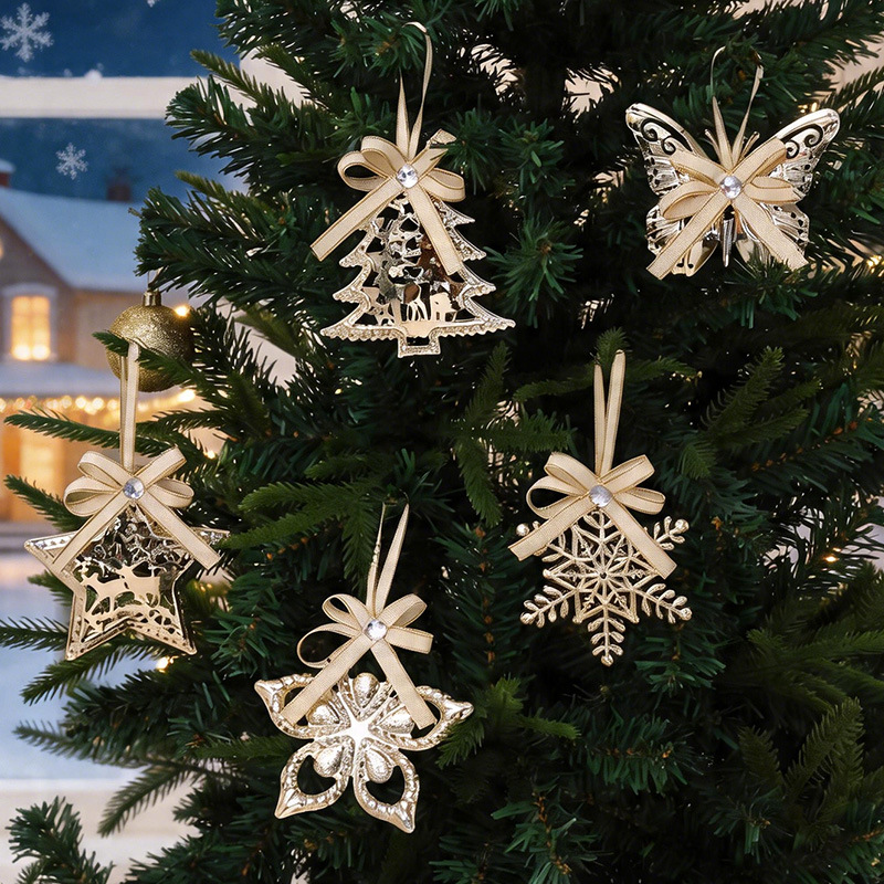 Cross-border Christmas decoration supplies, creative iron pendants, Christmas tree double-layer hanging ornaments, home party atmosphere decoration