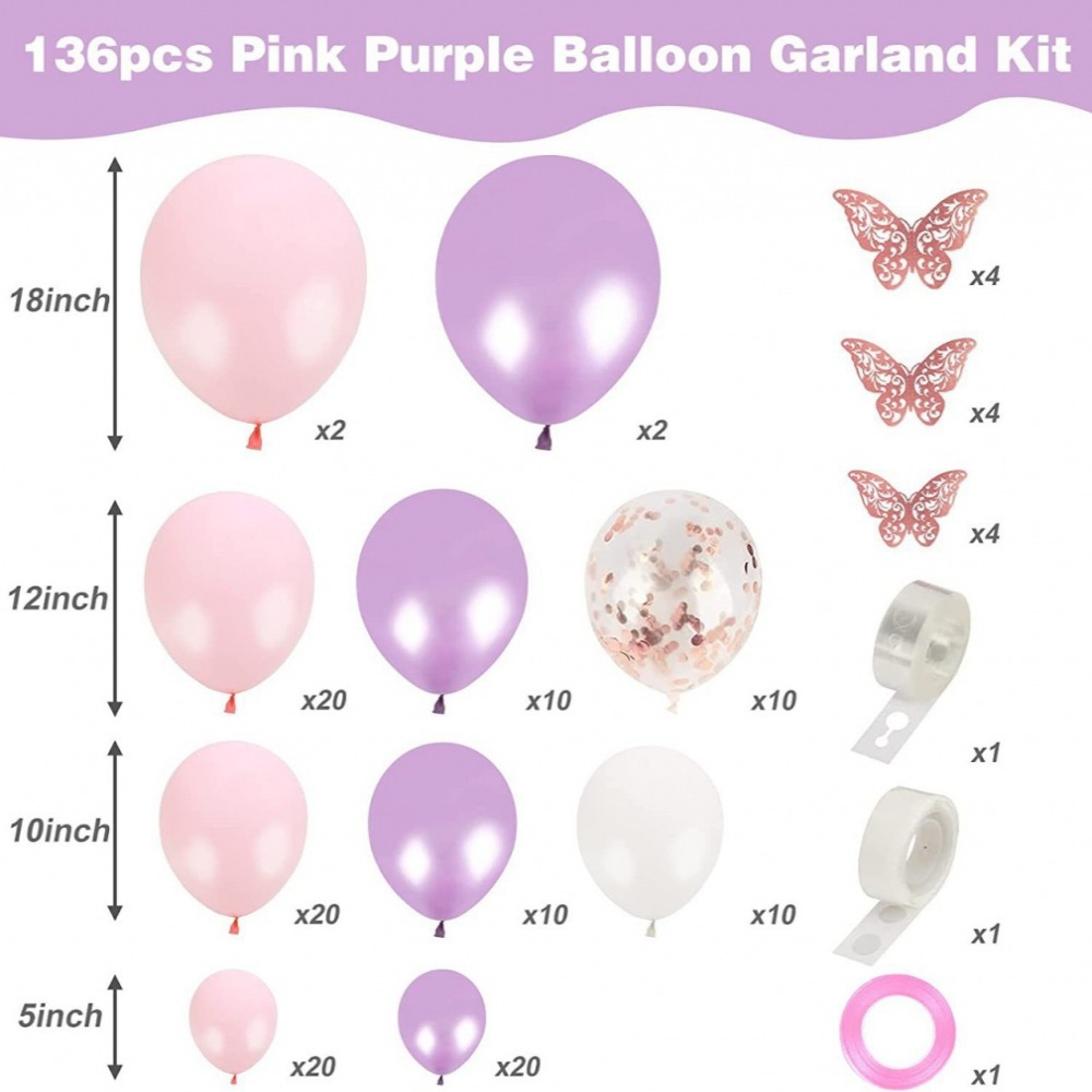 Arco a catena con palloncino viola chiaro in metallo rosa, set con tema di compleanno a croce, decorazione per feste di matrimonio e sala per matrimoni_voghion.com