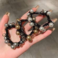 2024新款皮筋珍珠水钻精致头饰女丸子头发绳发圈扎马尾头绳发饰品