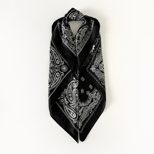 Black and White Cashew Nut Silk Scarf Wholesale Cross-border AliExpress Bestselling 70cm Head Scarf Women's Summer Thin Scarf