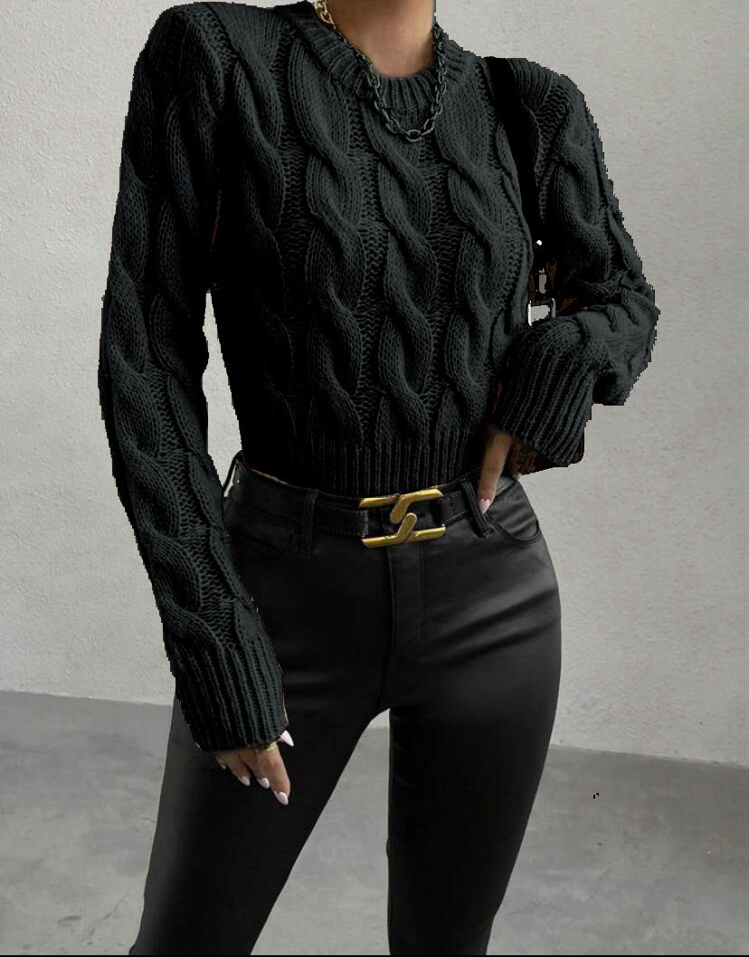 Oversized striktrøje til kvinder med kabelmønster vinter_voghion.com